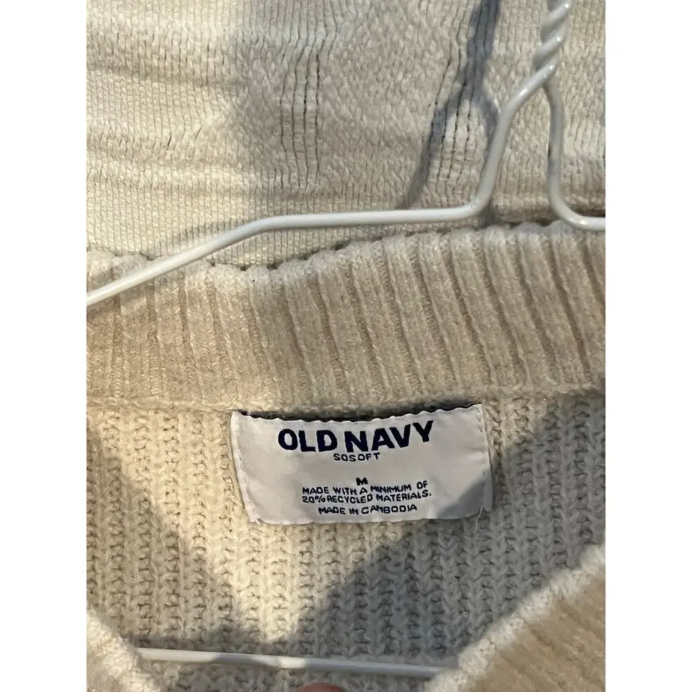 Old Navy White Cable Knit Crew Neck Sweater Mens Medium